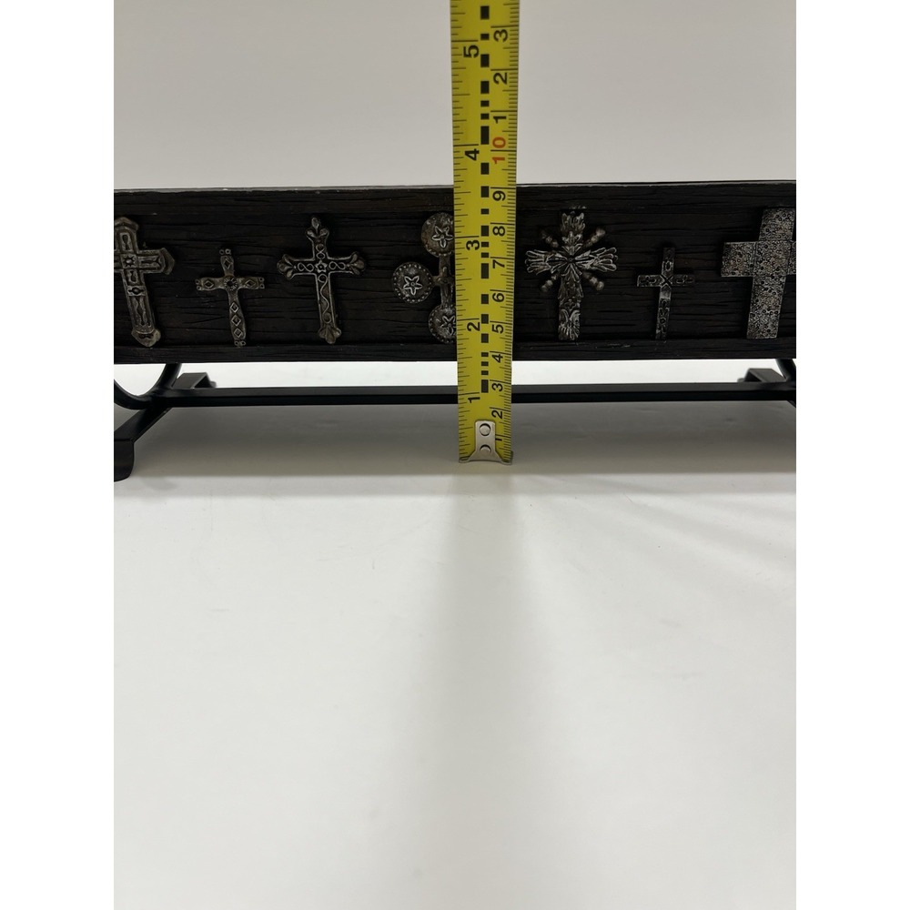 Home Interiors Cross Candle Holder Black Faux Wood Resin Crosses Metal Stand - Picture 12 of 13